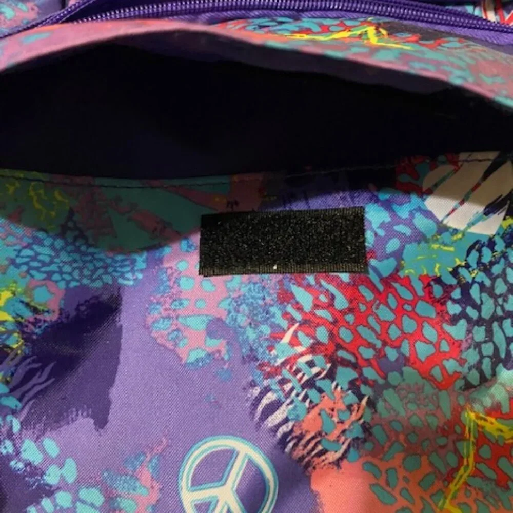 Purple Grafitti Peace Backpack Organizational Bookbag - Picture 3 of 6